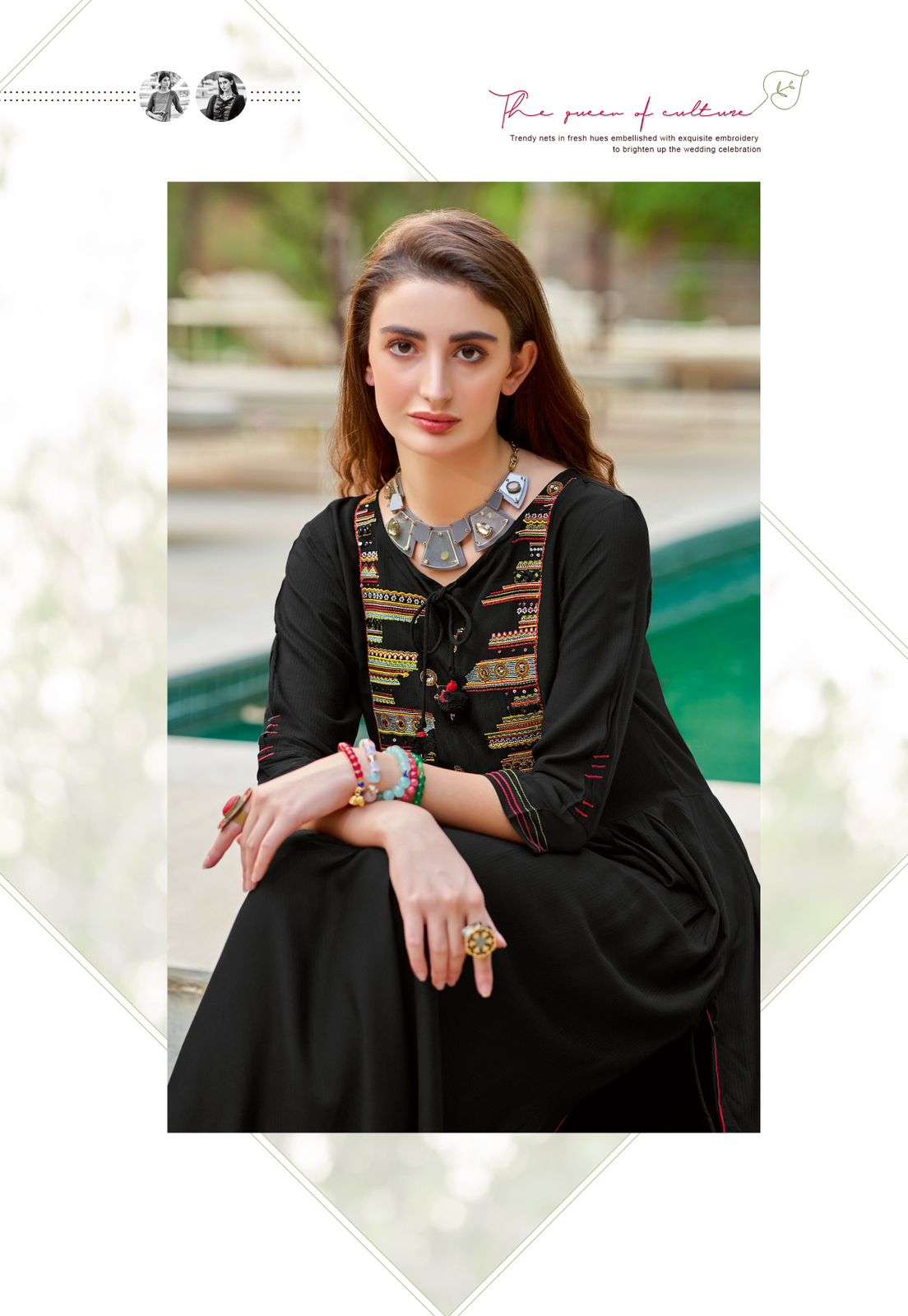 MULLBERRY HEAVY RAYON EMBROIDERY AND HANDWORK &LONG KURTI BY MITTOO BRAND 1001 C